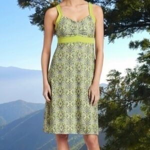 PRANA Green Printed Athletic AMAYA Dress with Attached Bra Size Large